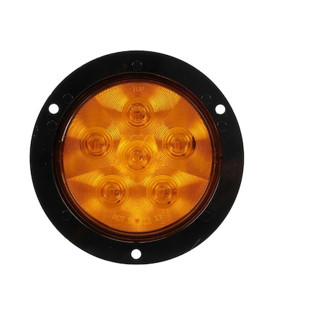 Truck-Lite Super 44, Led, Yellow Round, 6 Diode, Rear Turn Signal, Black Flange Mount, Fit 'N Forget S.S., 12V 44289Y